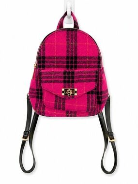 Pink Plaid Mini Backpack with Gold Turn-Lock